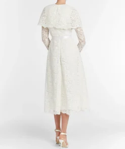 Vera White Lace Capelet Dress with Scalloped Hem