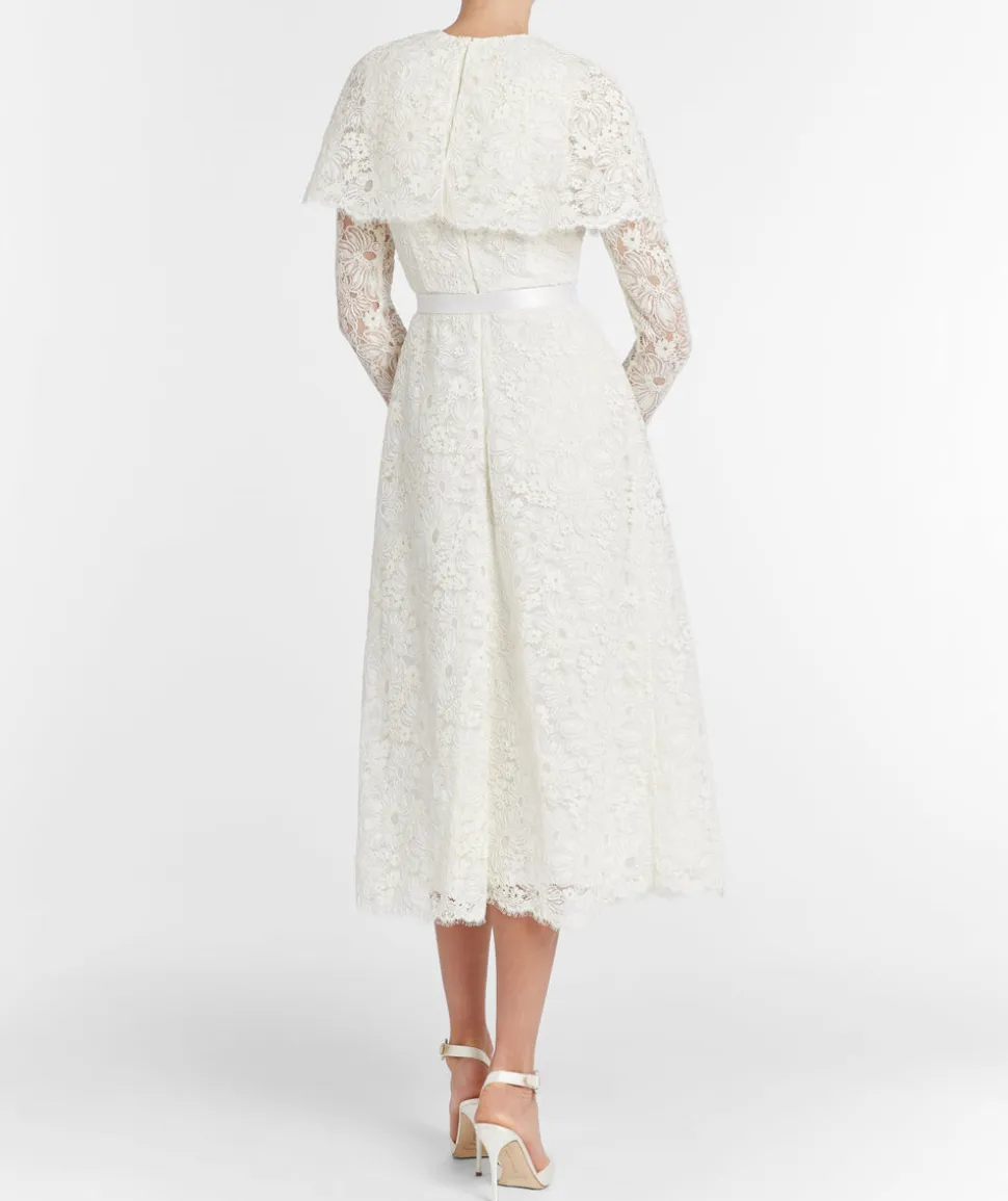 Vera White Lace Capelet Dress with Scalloped Hem