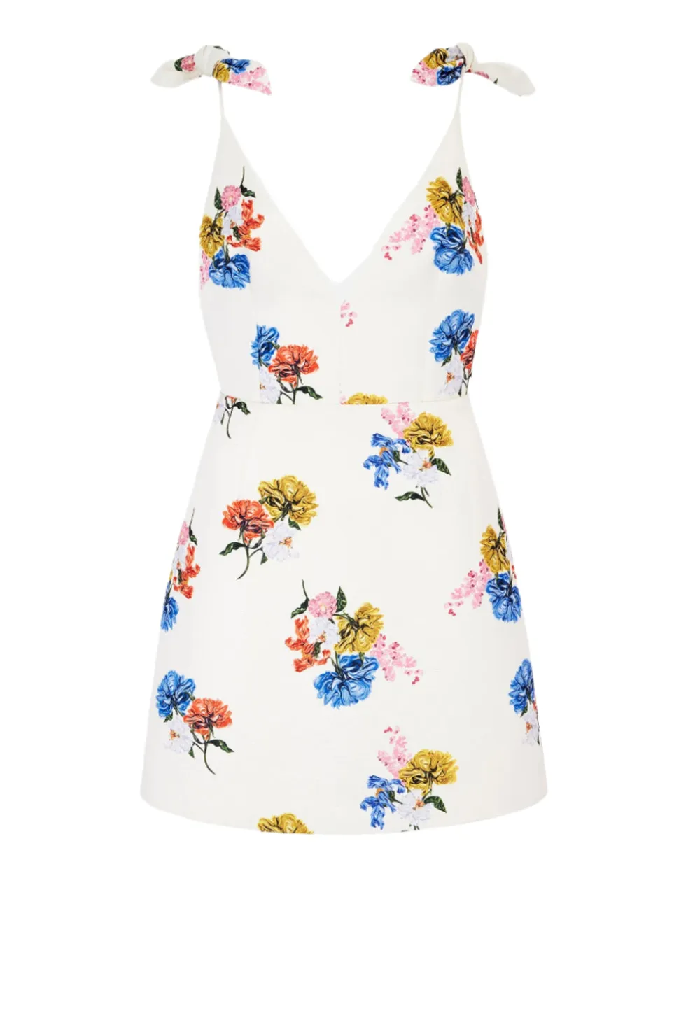 Vero Dress In Retro Bouquet On White Taffeta Faille