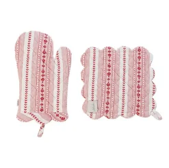 Villa Stripe Oven Mitt and Pot Holder, Set of 2 in Ruby
