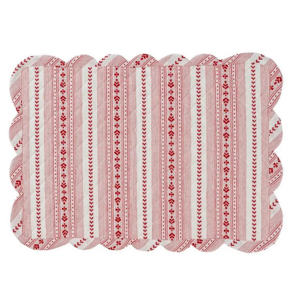 Villa Stripe Quilted Placemat in Ruby