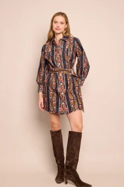 Villena Dress in Paisley Trail Black