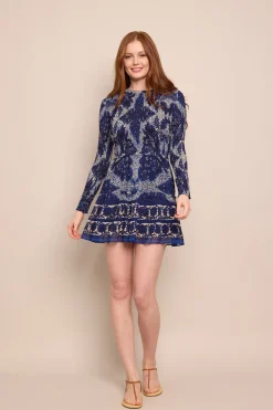 Viola Dress in Scrollwork Ink