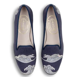Waves Indigo Linen Slipper