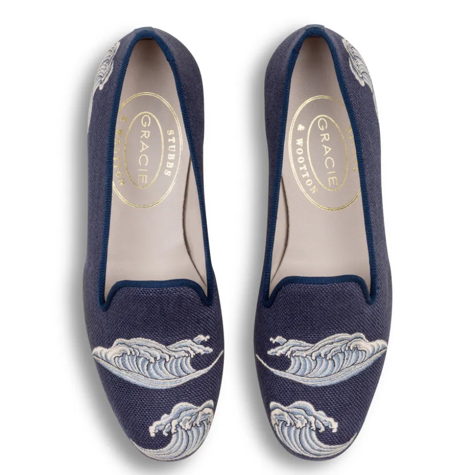 Waves Indigo Linen Slipper