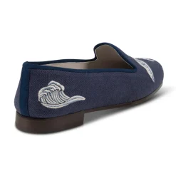 Waves Indigo Linen Slipper