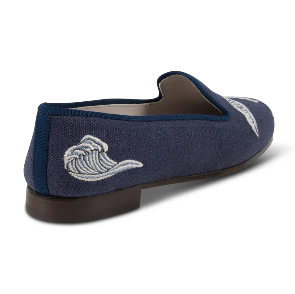 Waves Indigo Linen Slipper