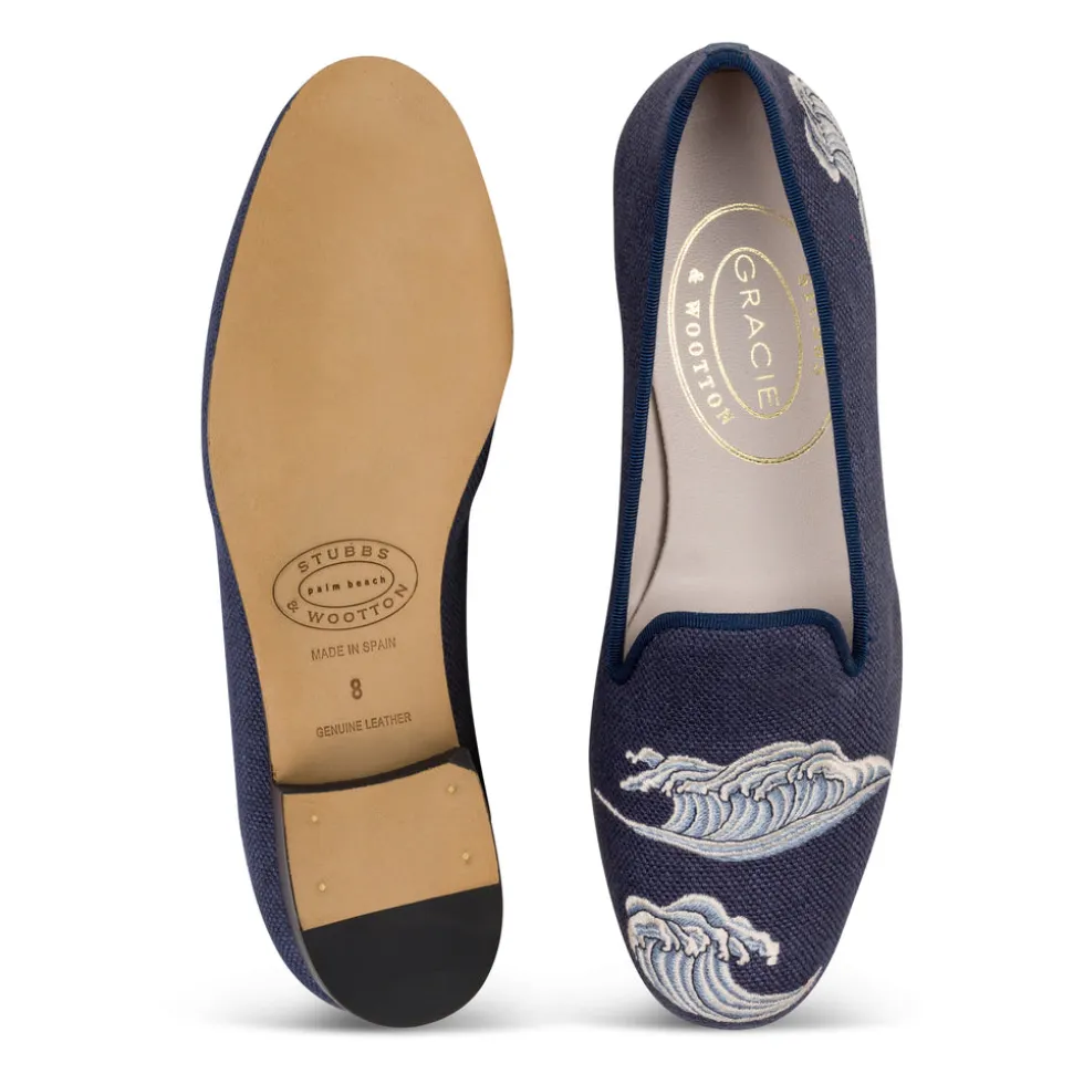 Waves Indigo Linen Slipper