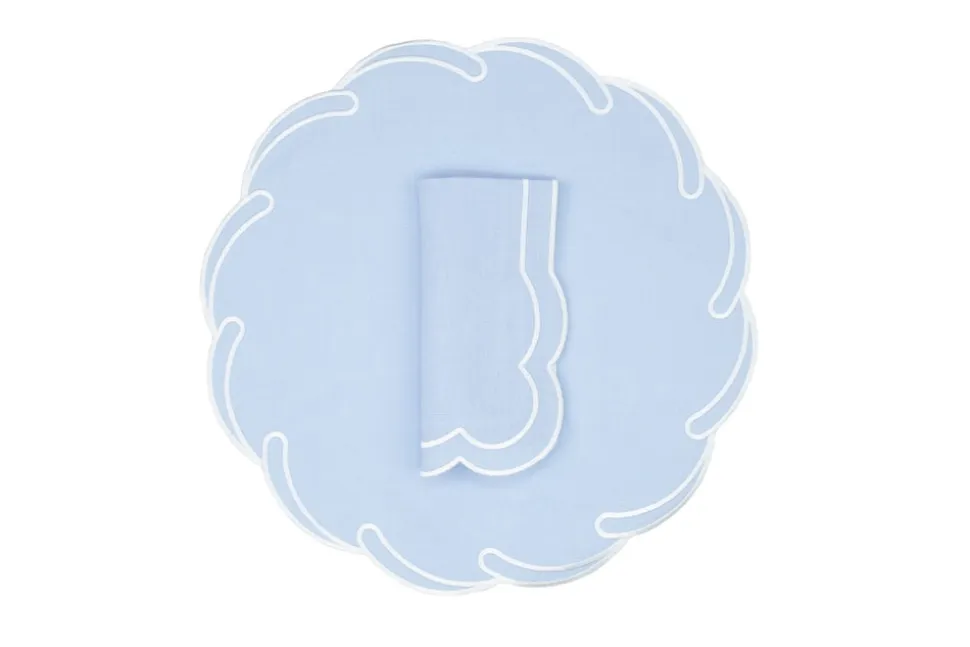 Waves Linen Napkin and Placemat in Air Blue, Set of 2