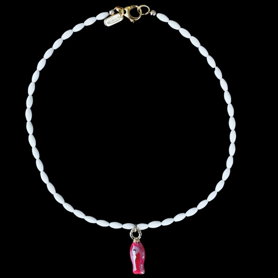 White Beaded Fish Necklace