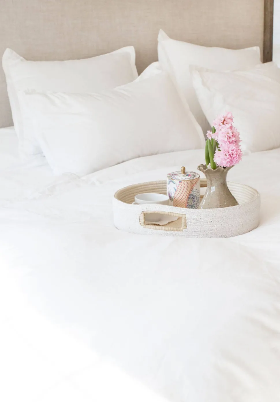 White Beaded Handle Tray
