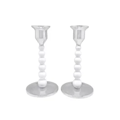 White Pearled Candlestick Set