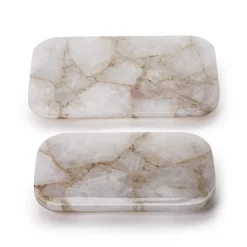 White Quartz Round Edge w Silver Feet Tray, Set of 2