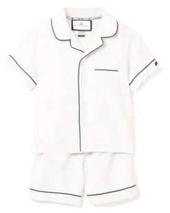 White Short Set with Navy Piping