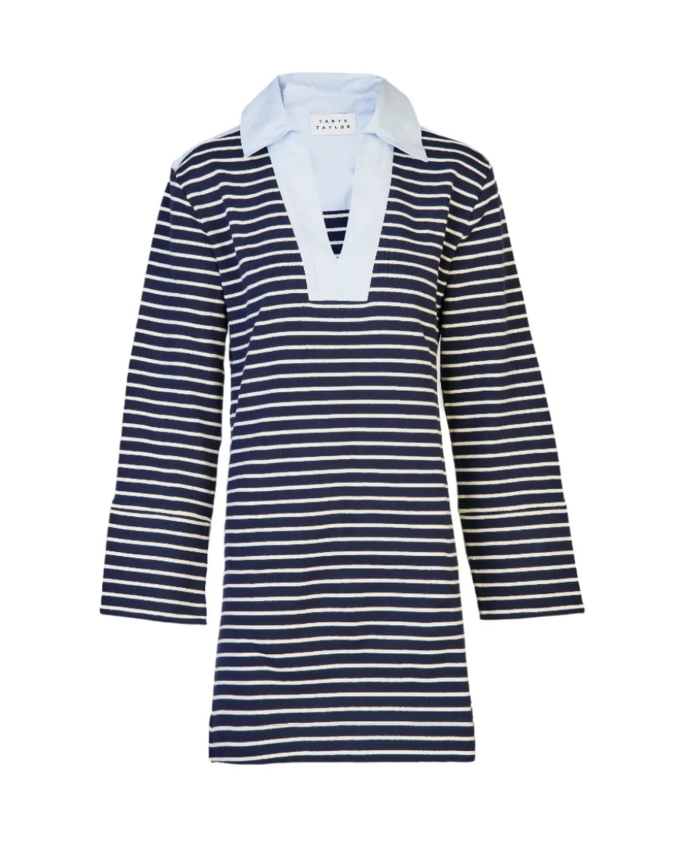 Whitney Dress in Maritime Blue & Cream Stripe