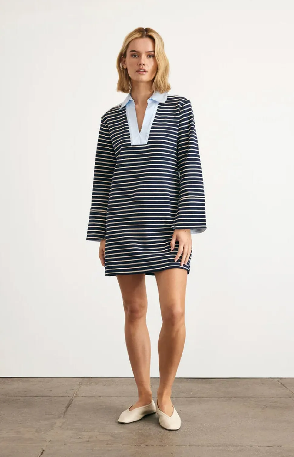Whitney Dress in Maritime Blue & Cream Stripe