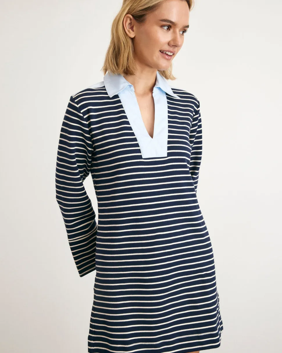 Whitney Dress in Maritime Blue & Cream Stripe