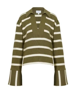 Whitney Top in Fern & Cream Wide Stripe