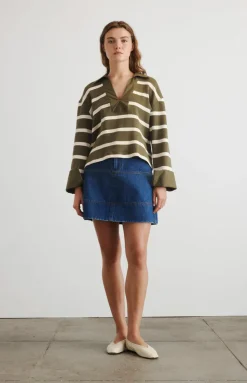 Whitney Top in Fern & Cream Wide Stripe