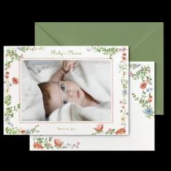 Wild Blooms Birth Announcement Photo, Set of 50