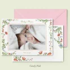 Wild Blooms Birth Announcement Photo, Set of 50