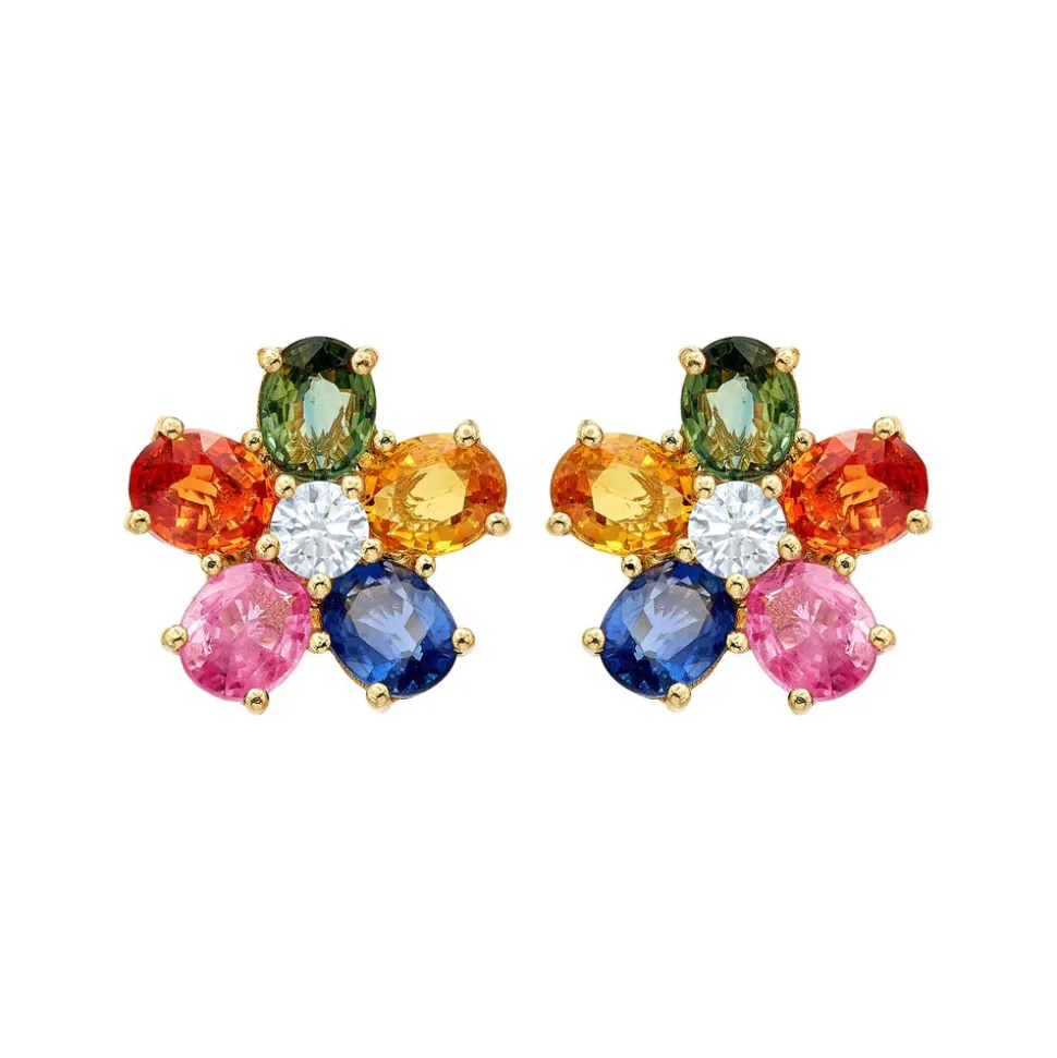 Wildflower Multi-Colored Sapphire Mini Stud Earrings
