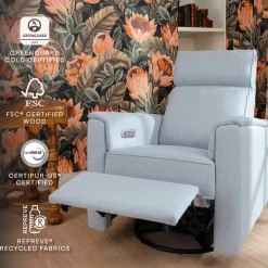 Willa Plus Power Glider Recliner w/ Power Headrest in Performance Blue Chambray Eco-Twill
