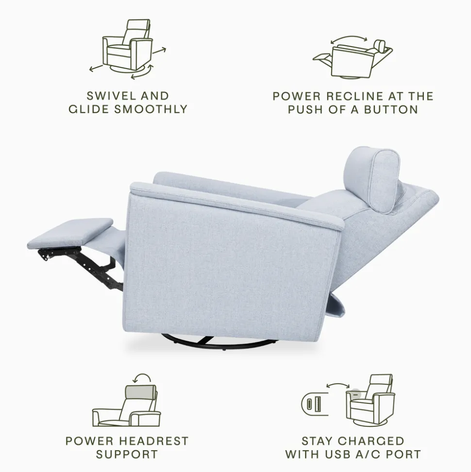 Willa Plus Power Glider Recliner w/ Power Headrest in Performance Blue Chambray Eco-Twill