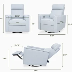 Willa Plus Power Glider Recliner w/ Power Headrest in Performance Blue Chambray Eco-Twill