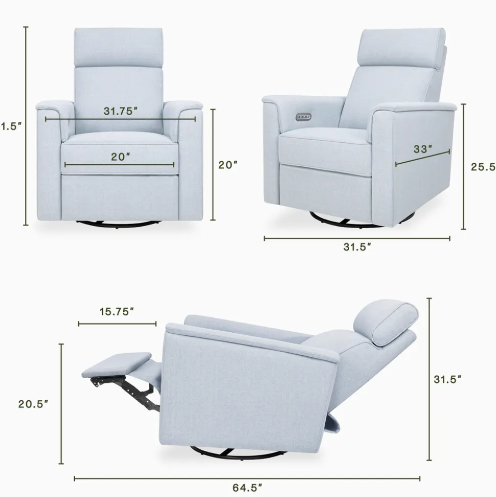 Willa Plus Power Glider Recliner w/ Power Headrest in Performance Blue Chambray Eco-Twill
