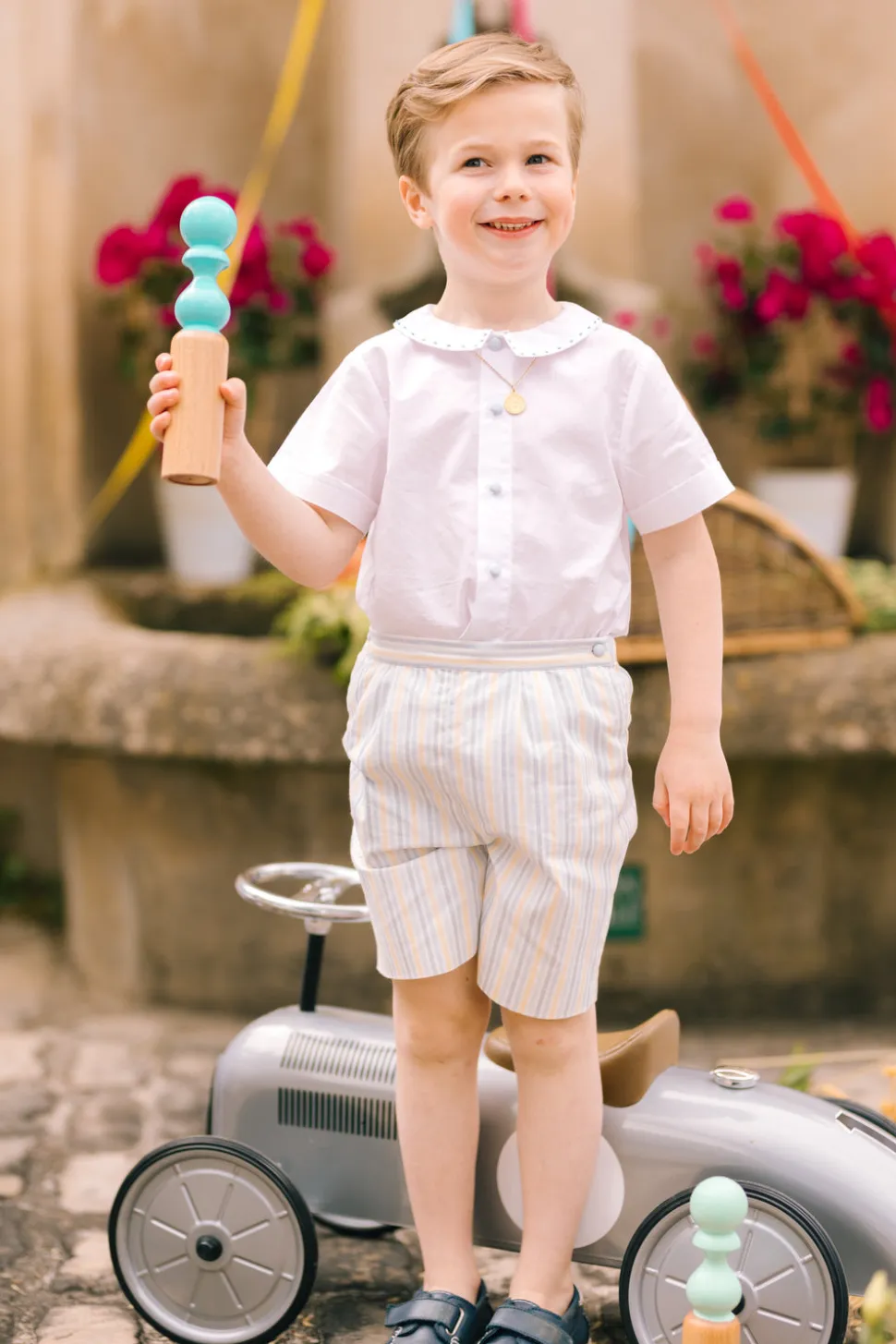 William Yellow blue Stripe Shorts and Shirt