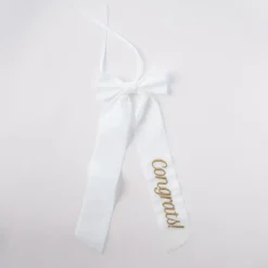 Wine Bow “Congrats” in White with Gold