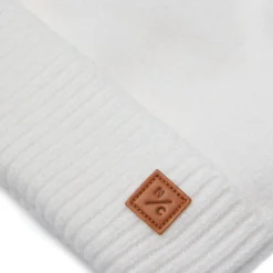 Winter White Knit Winter Hat with Faux Fur Pom