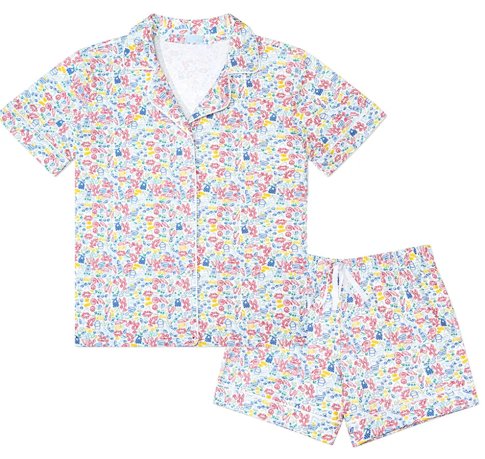Women's Button Front Short Pajama Set in Clam Bake