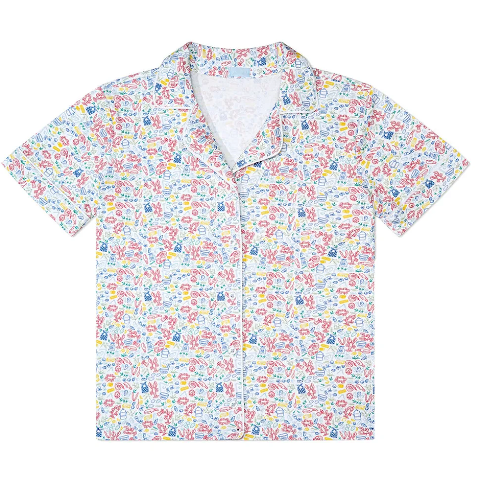 Women's Button Front Short Pajama Set in Clam Bake
