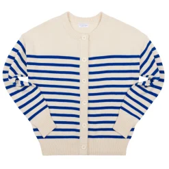 Women's Cream and Blue Stripe Knit Cardigan