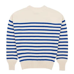 Women's Cream and Blue Stripe Knit Cardigan
