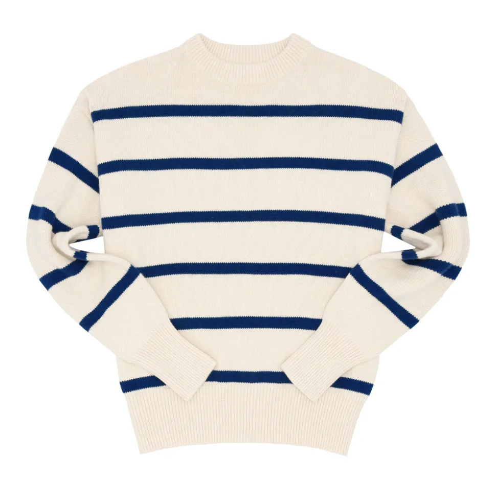 Women’s Cream And Navy Wide Stripe Knit Sweater