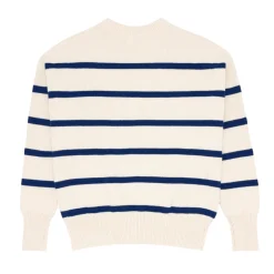 Women’s Cream And Navy Wide Stripe Knit Sweater