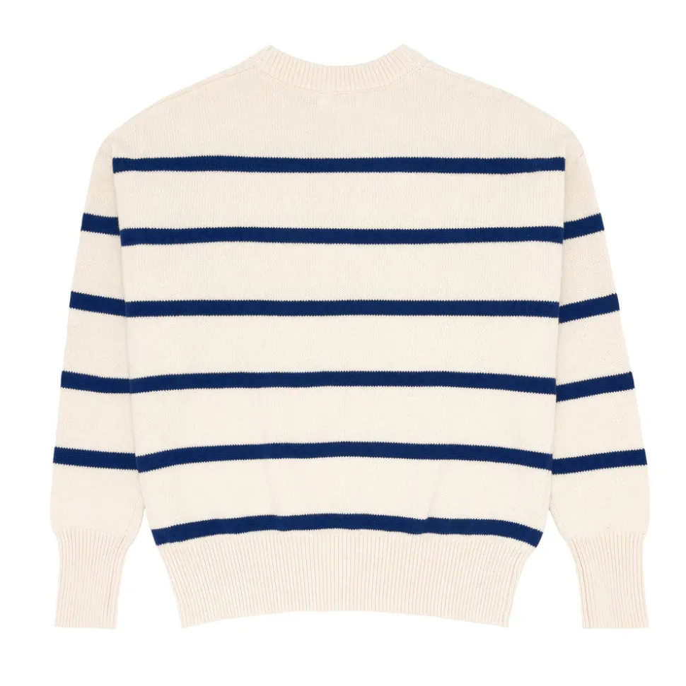 Women’s Cream And Navy Wide Stripe Knit Sweater