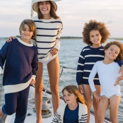 Women’s Cream And Navy Wide Stripe Knit Sweater