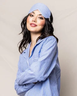 Women’s French Blue Seersucker Long Sleeve Short Set