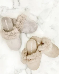 Women’s Grey Faux Fur Trim Slipper