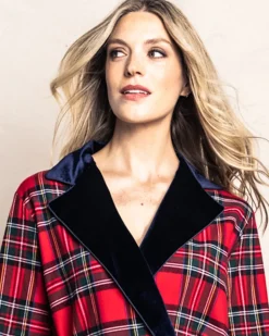 Women’s Imperial Tartan Short Robe with Velvet Trim