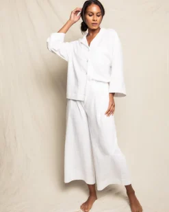 Women’s Luxe Pima Cotton White Wide Leg Pajama Set
