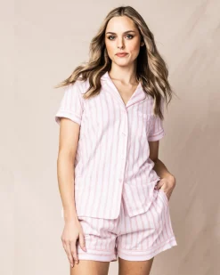 Women’s Luxe Pima Pink Stripe Short Set