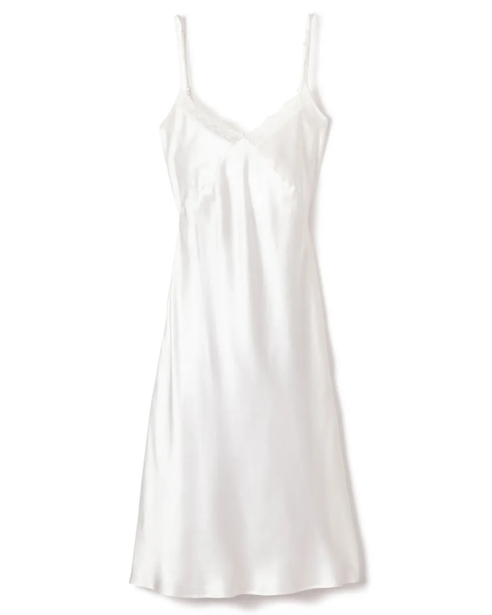 Women’s Mulberry Silk White Cosette Night Dress with Lace
