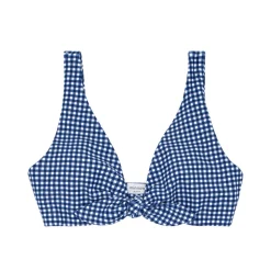 Women's Navy Gingham Tie-Front Bikini Top
