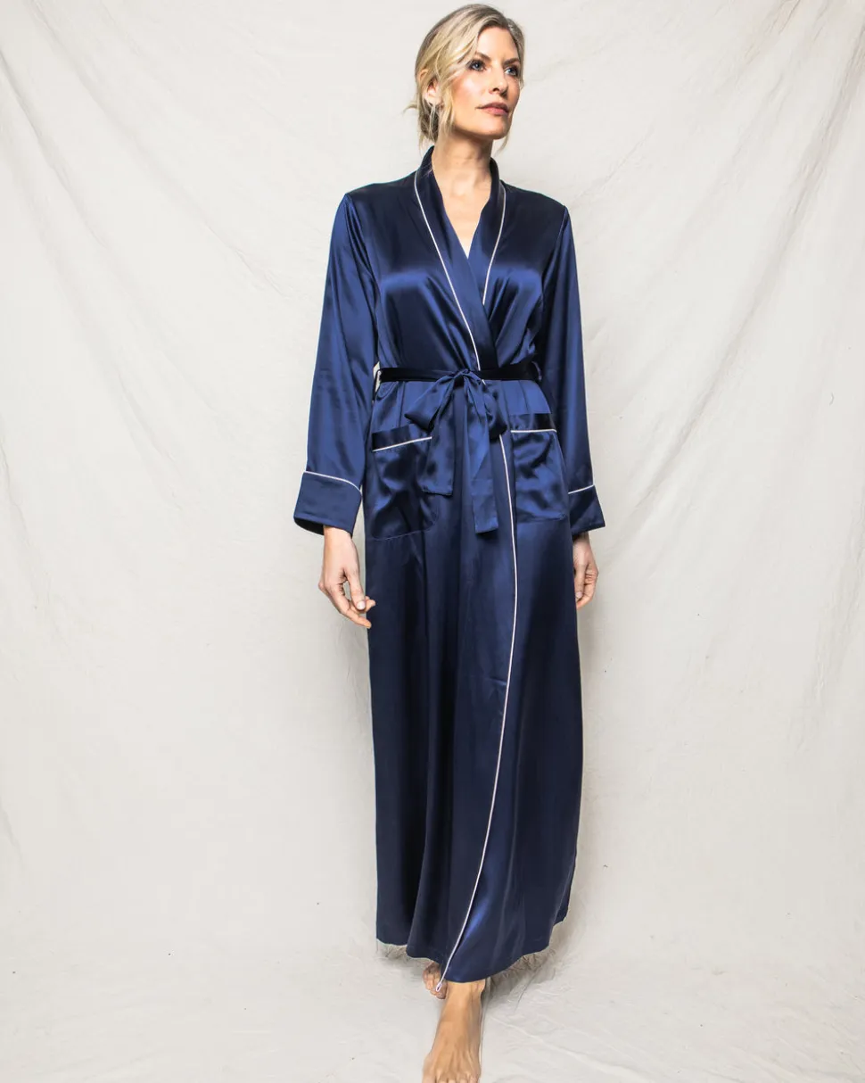 Women’s Navy Silk Long Robe