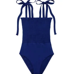 Women's Navy Smocked One Piece
